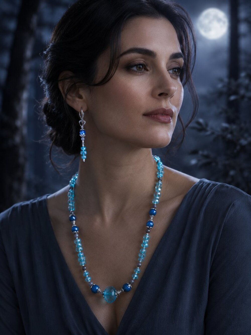 Blue Beaded Necklace and Drop Earrings Set - Elegant Turquoise Jewelry